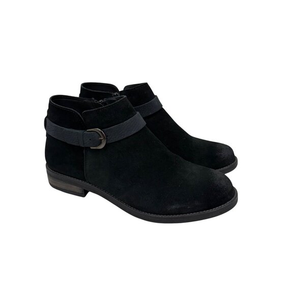 Clarks Demi Tone Black Suede Side Zip Ankle Booties Boots Shoes Womens sz 9.5 M - Picture 1 of 9